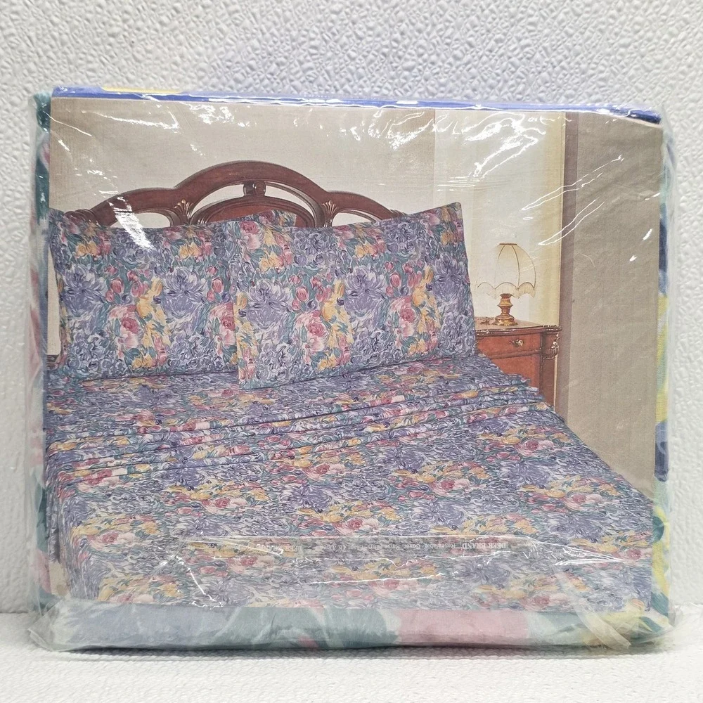 Vintage 90s Signature Pastel Floral 4 Piece Full Bed Set Deep PocketFitted